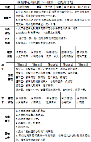小一班第十七周周计划