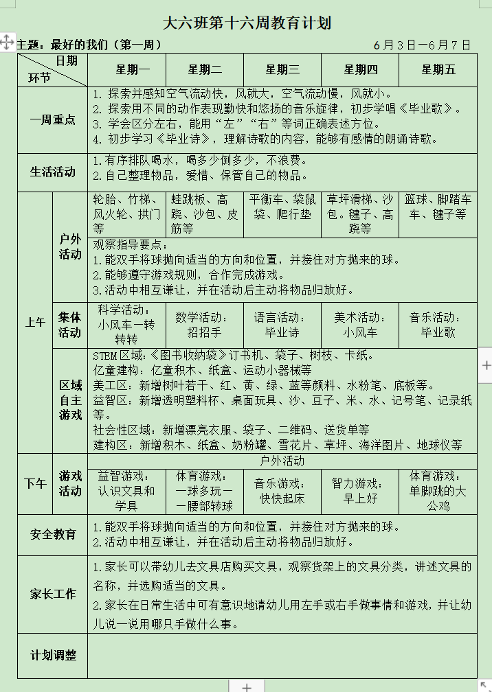 2024大六第十六周周计划