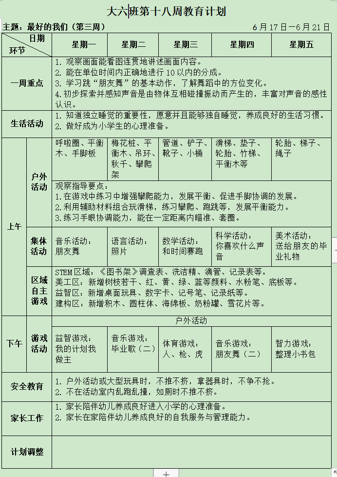2024大六第十八周周计划