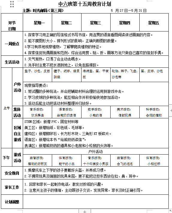 第十五周周计划